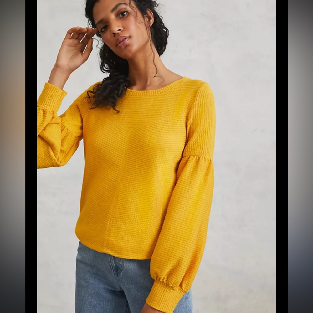 Anthropology Yellow Knit Sweater with Balloon Sleeves
